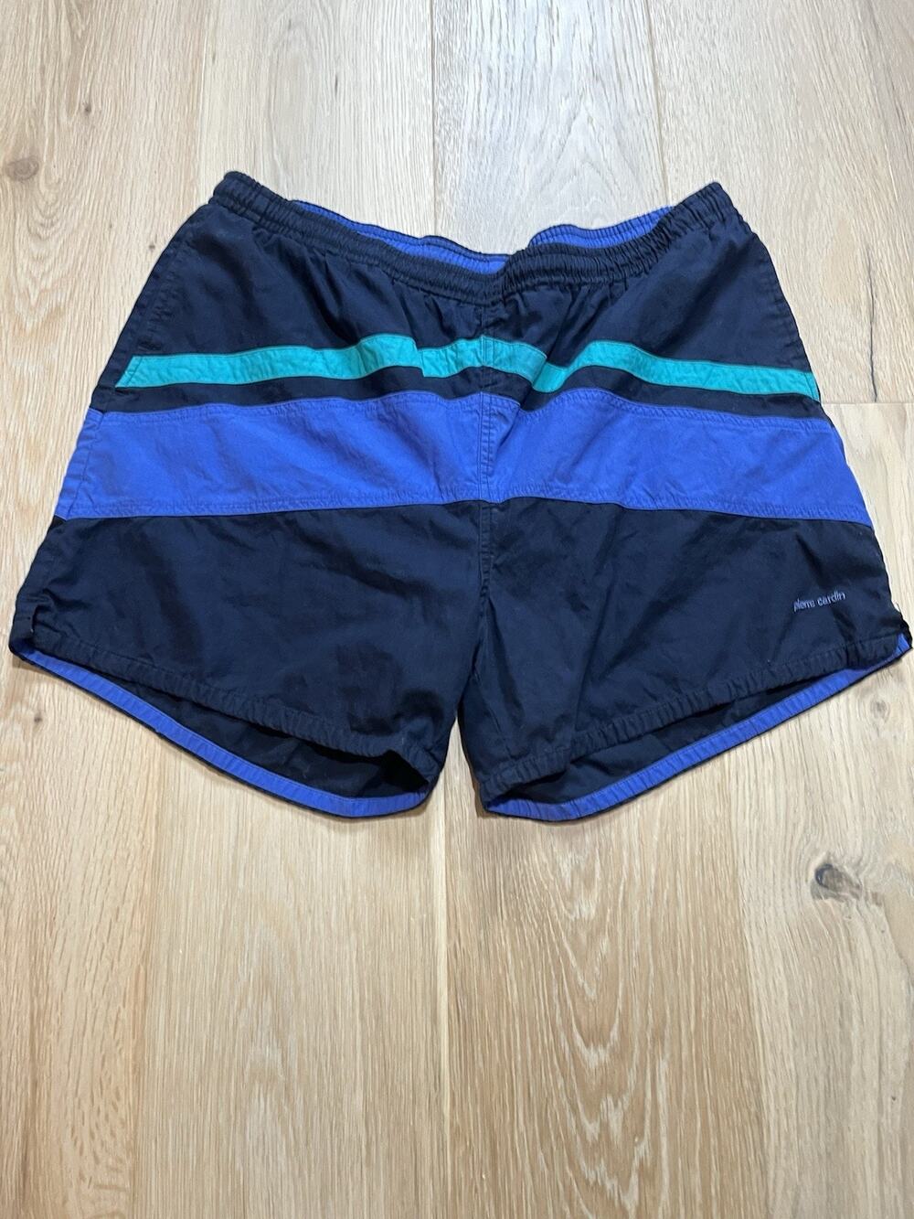 Vintage 90s Board Shorts Pierre Cardin Mens Colorblock Blue Green Swim Trunks XL